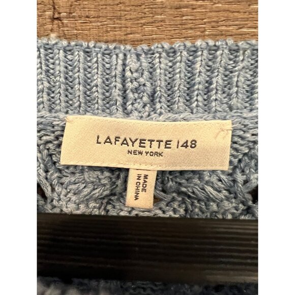 LAFAYETTE 148 New York Sequin Infinity Cable blue Metallic Sweater  Size L - Picture 4 of 7